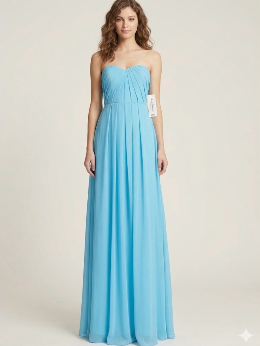 Dessy Collection 2 Blue Chiffon Strapless Pleated Maxi Bridesmaid Prom Dress NWT
